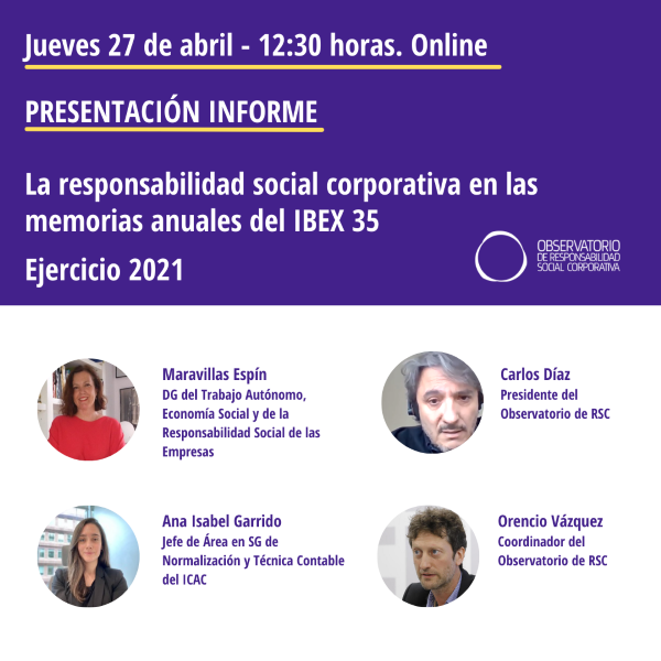 Presentación del informe “La responsabilidad social corporativa en las memorias anuales del IBEX 35”  Análisis del ejercicio 2021